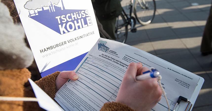 Unterschrift für "Tschüss Kohle"